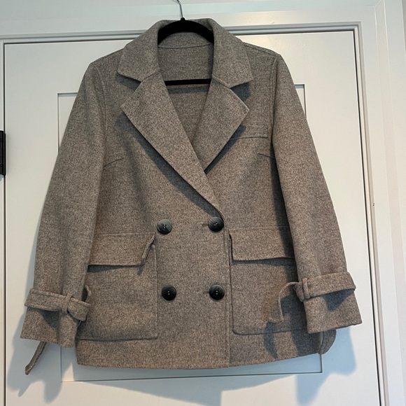 Stylish Gray ZLM Double-Breasted Peacoat Medium
